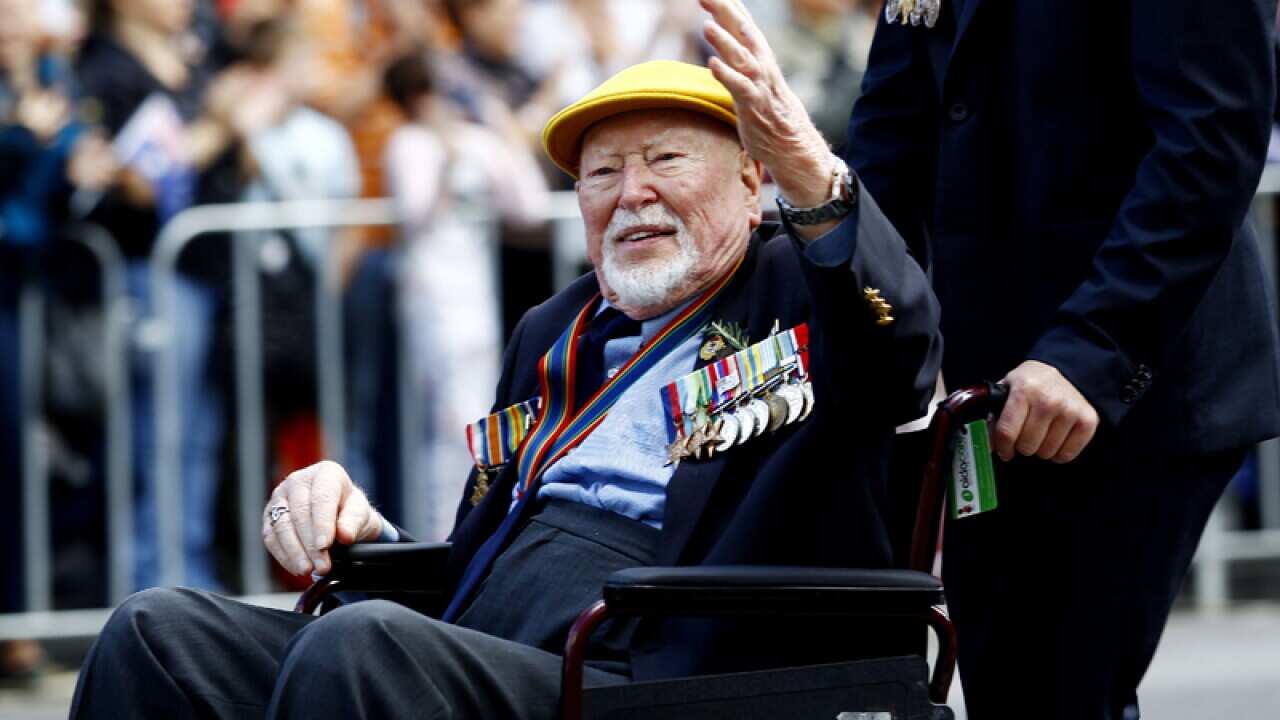 A war veteran marches during the Anzac Day parade in Sydney