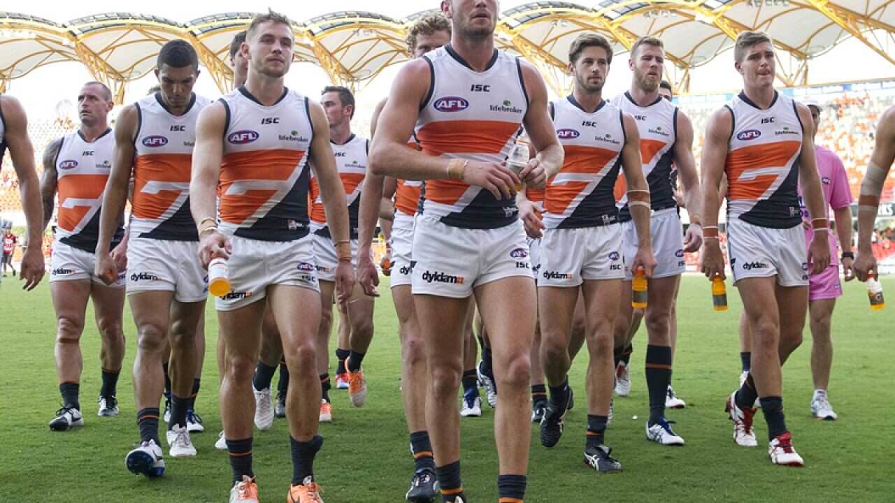 Greater Western Sydney players leave the field