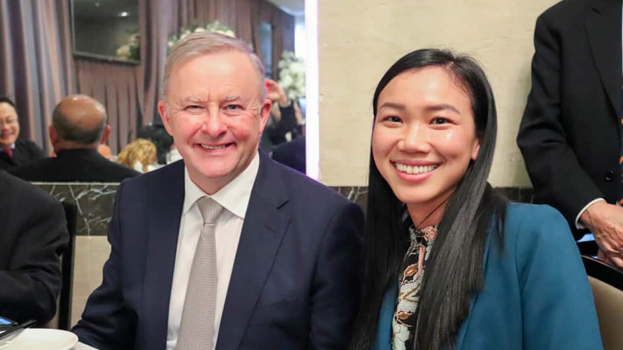 Labor leader Anthony Albanese pictured with Tu Le