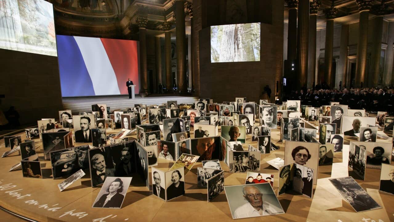French President Jacques Chirac delivers a speech during a ceremony honoring French people who rescued Jews from the Nazis during WW II, at the Pantheon in Paris, France On January 18, 2007.
