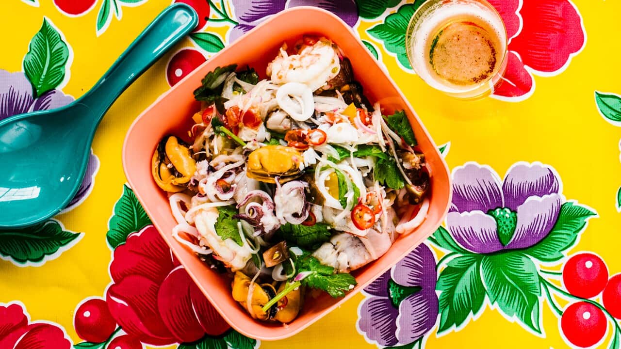 Mixed seafood salad (yum ruam mid talay)