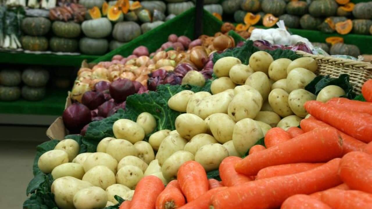 Grocery food items, fruit and vegetables