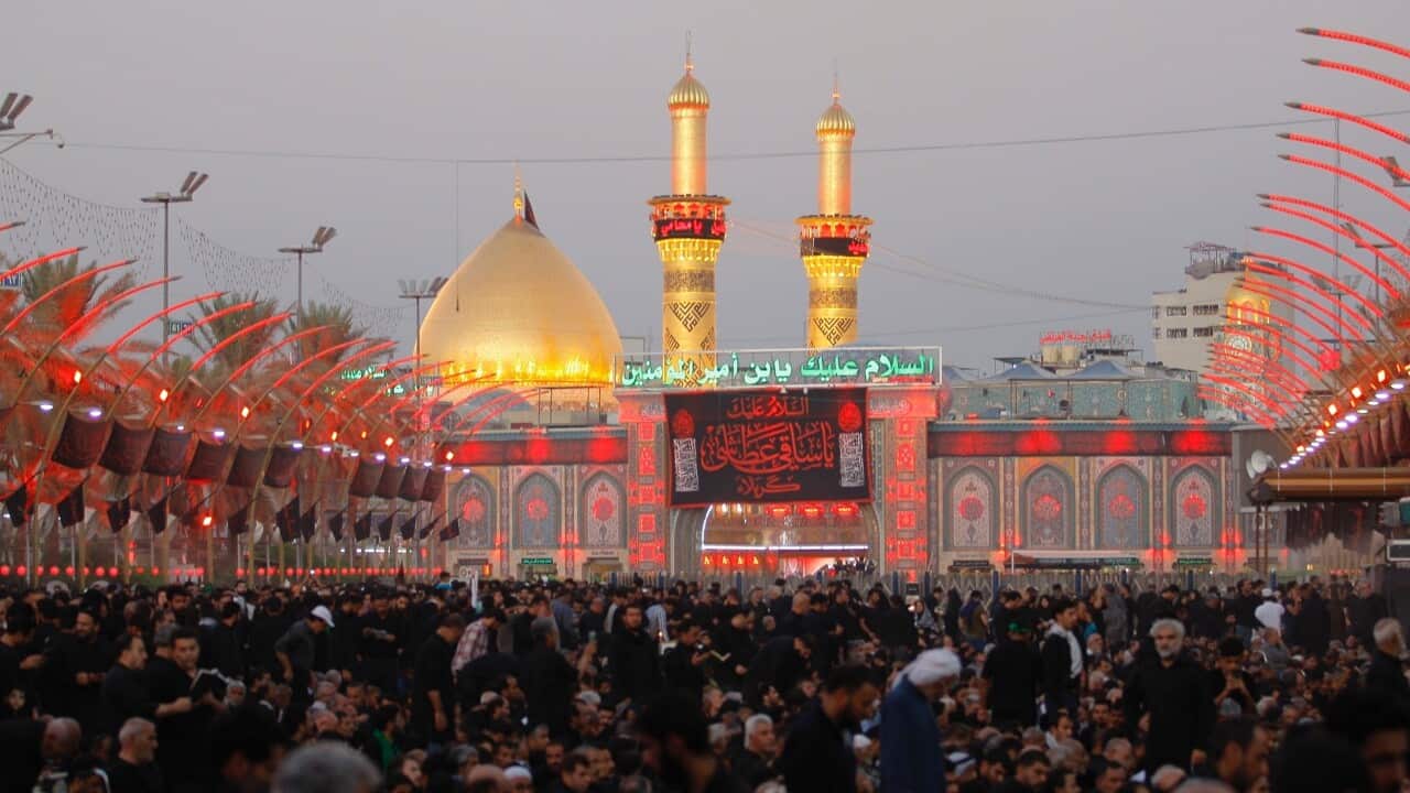 Shiite Muslim worshippers gather at the shrine of Imam Abbas on the holy day of Ashoura, in Karbala, Iraq, Tuesday, Sept. 10, 2019.