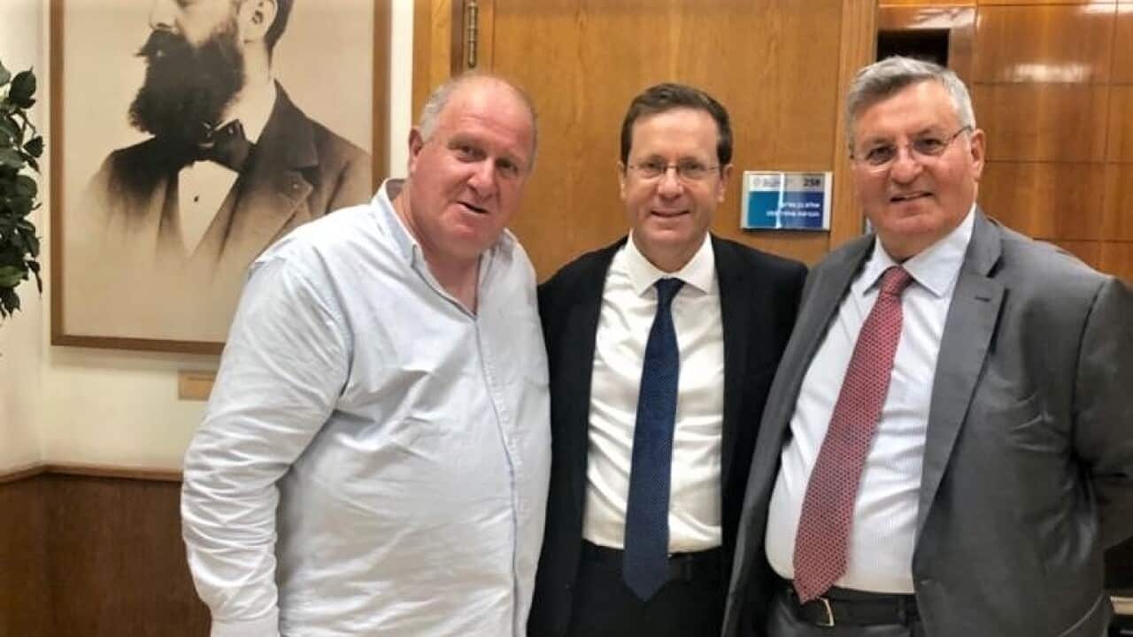R to L: Yoel Herzog, Isaac Herzog, Eitan Drori