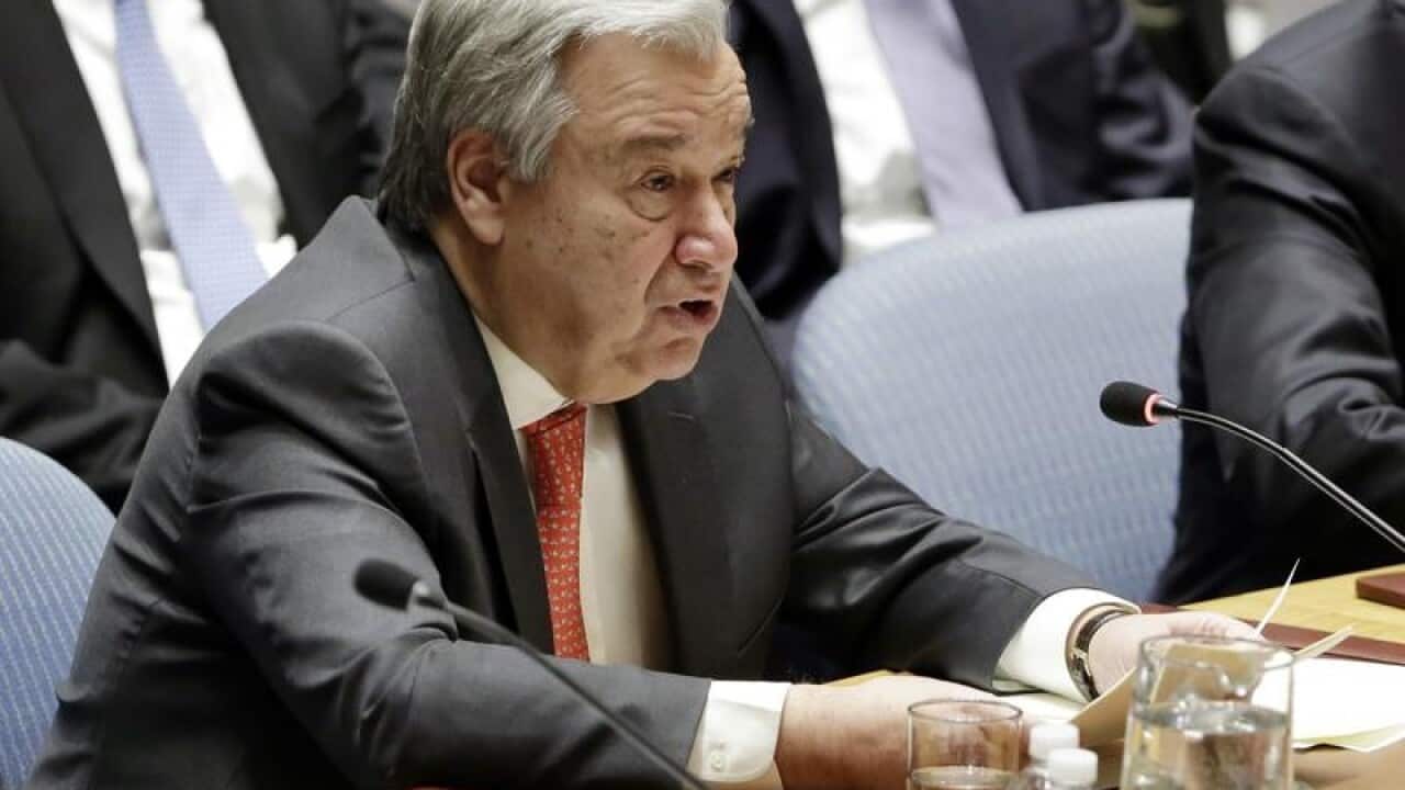 Antonio Guterres speaks in the United Nations Security Council.