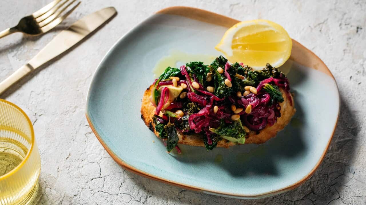 Salty lemony kale on toast