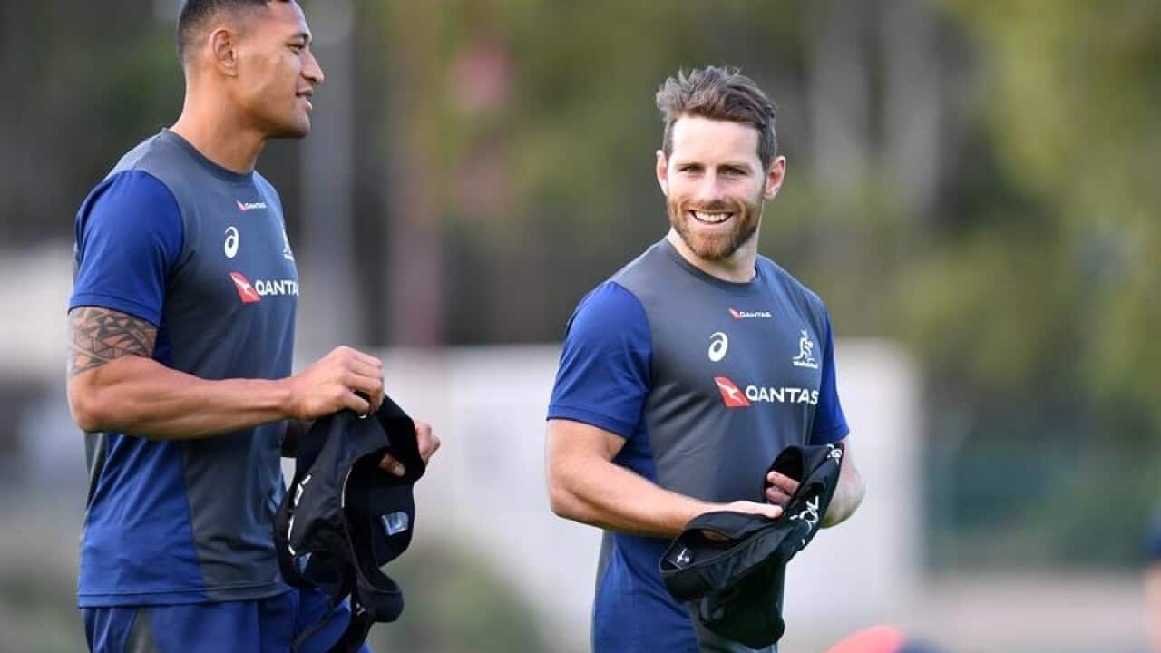 Israel Folau and and Bernard Foley at Waratahs training