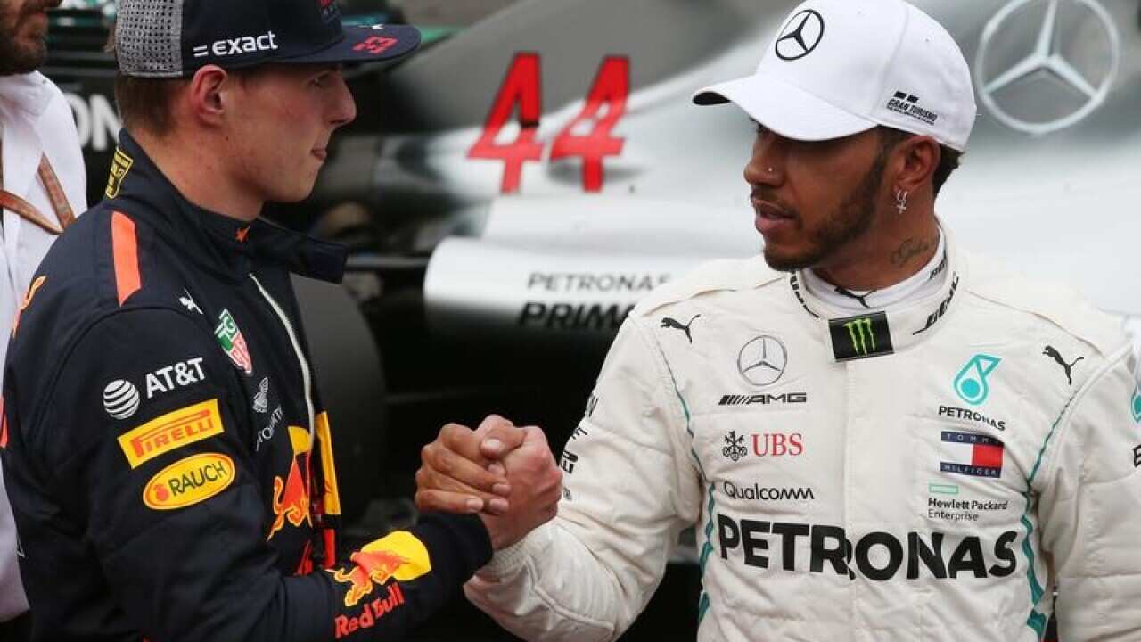 Max Verstappen (left) and Lewis Hamilton.