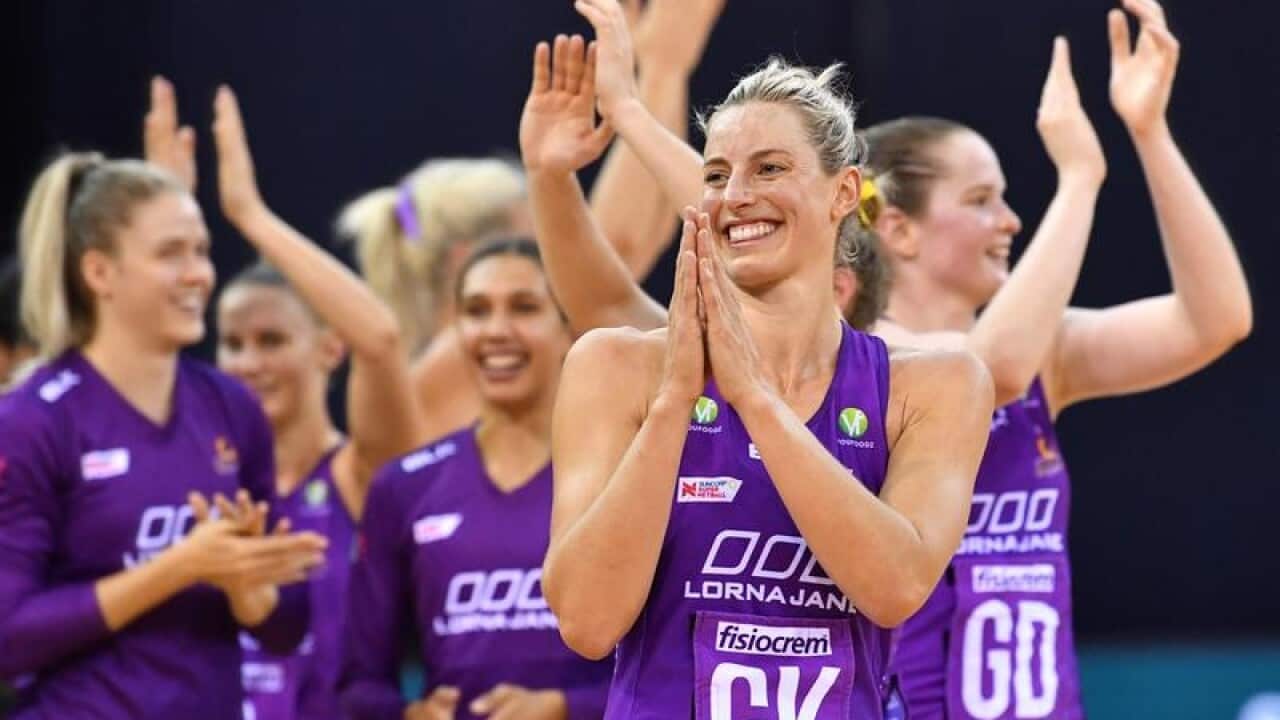 Laura Geitz of the Firebirds celebrates.