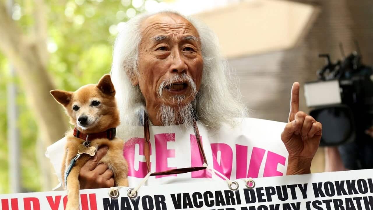 Protesters gathered outside of Sydney City Police Area Command in defence of activist Danny Lim.