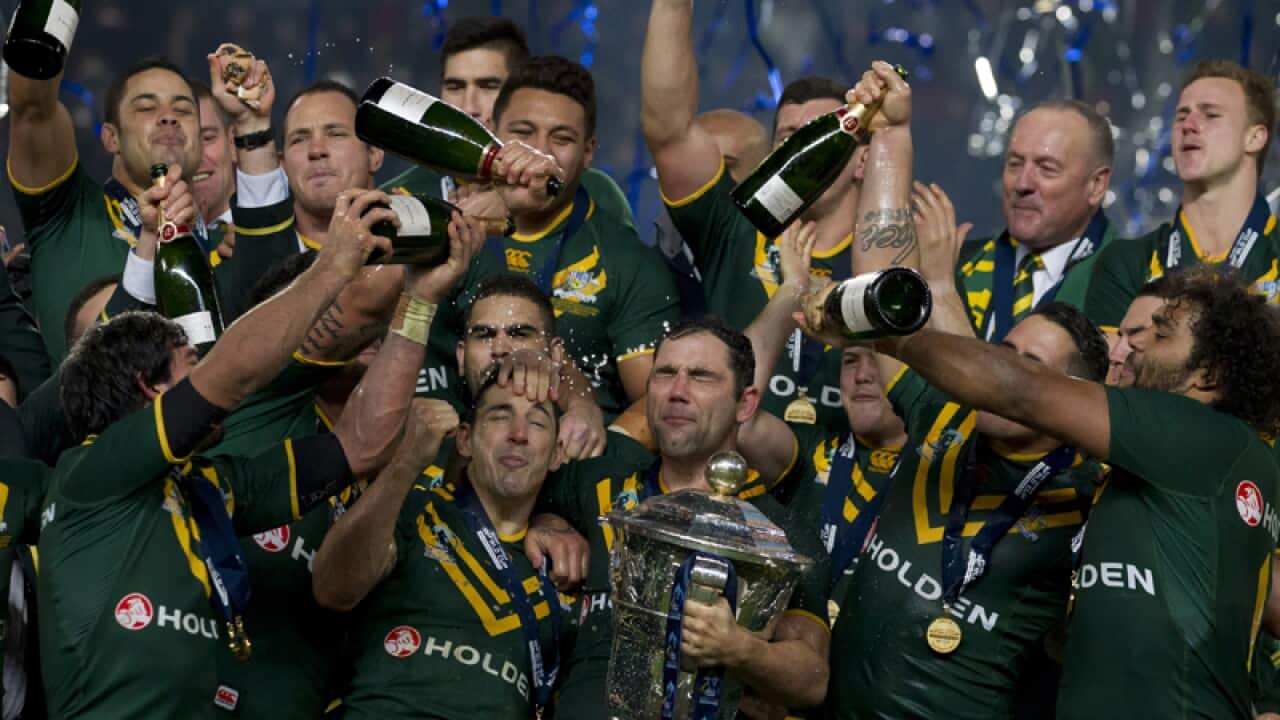 The Australian Rugby League team after winning the 2013 World Cup