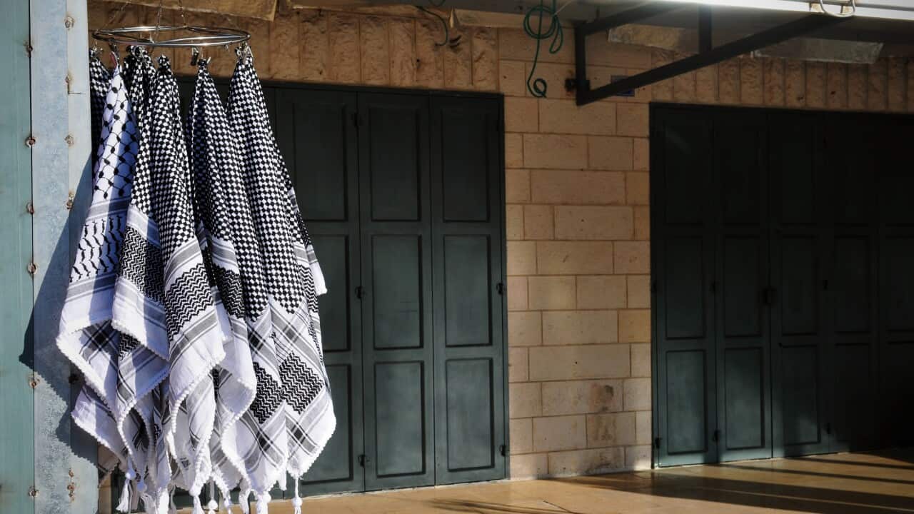 Arab Palestinian keffiyehs in the West Bank