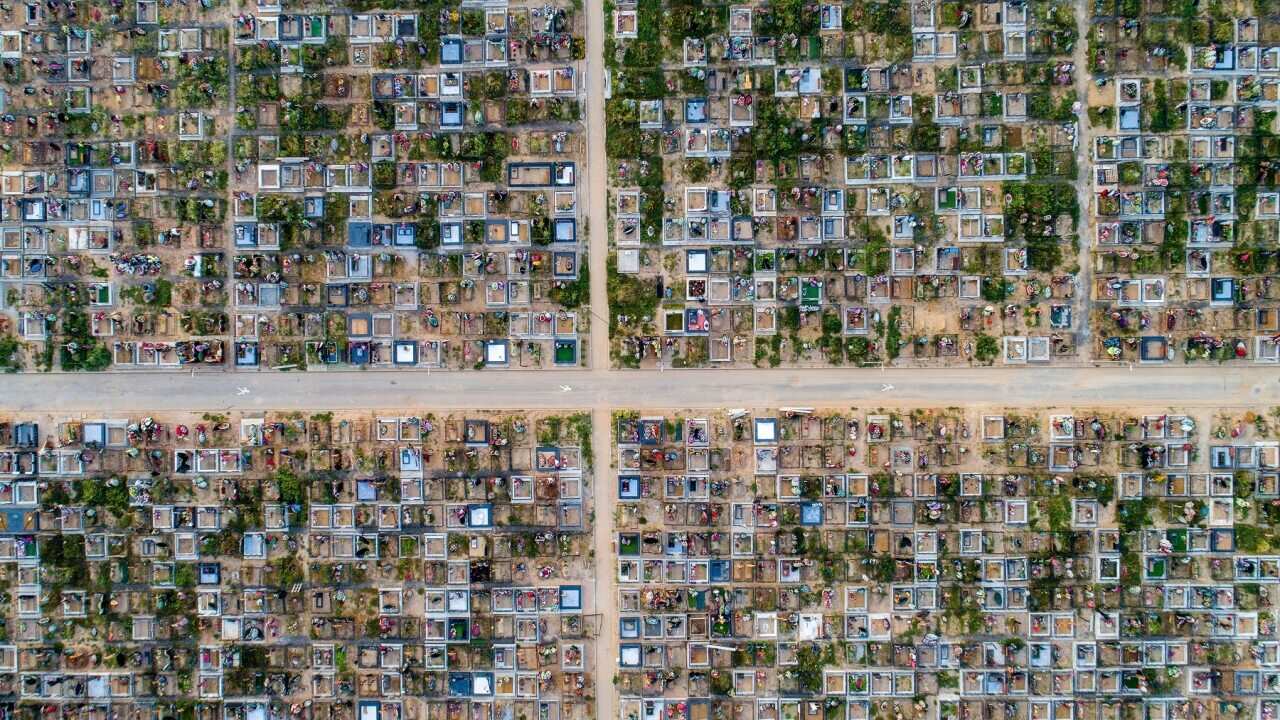 Fresh graves at Butovskoye cemetery, outside Moscow, Russia
