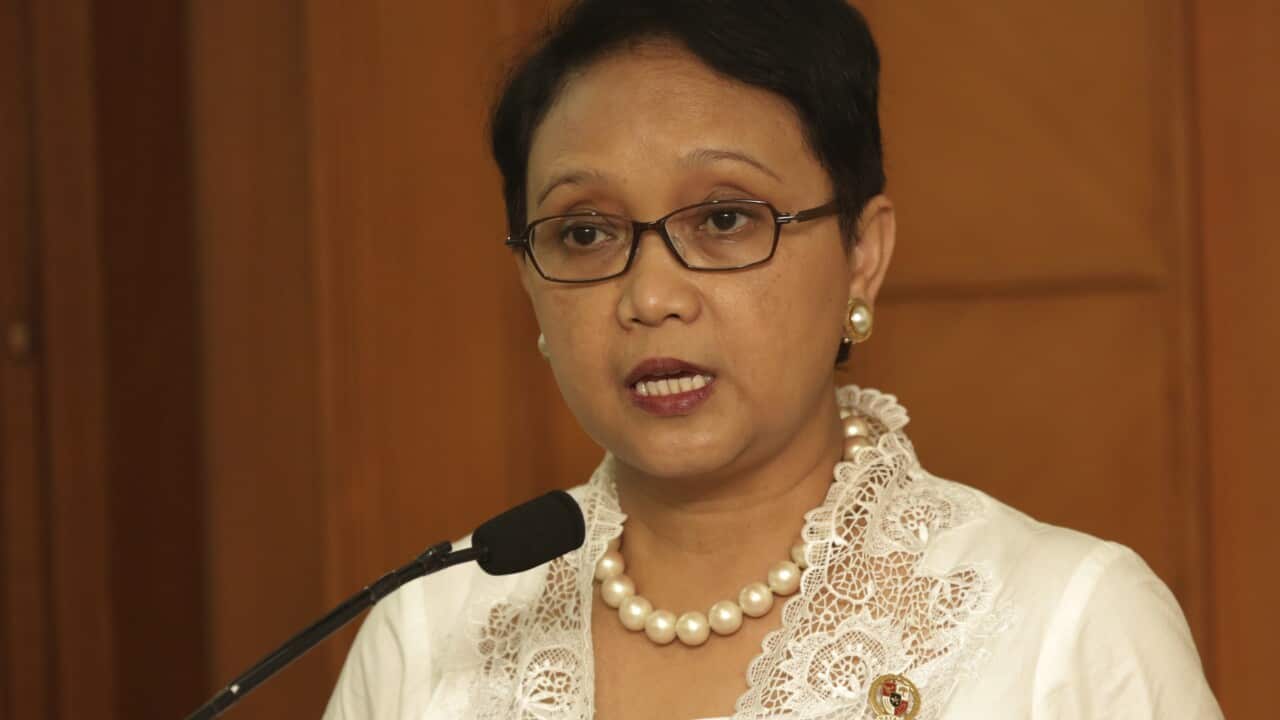Indonesian Foreign Minister Retno Marsudi at a press conference on President Joko Widodo's decision to reject clemency for foreign drug convicts, Feb. 17, 2015. (AP Photo/Achmad Ibrahim)