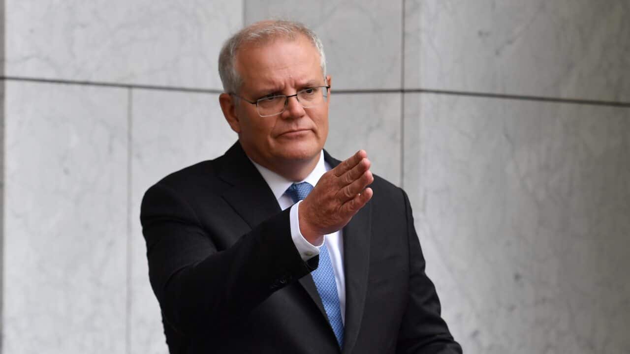 Prime Minister Scott Morrison during a press conference at Parliament House in Canberra, Wednesday, January 19, 2022. (AAP Image/Mick Tsikas) NO ARCHIVING