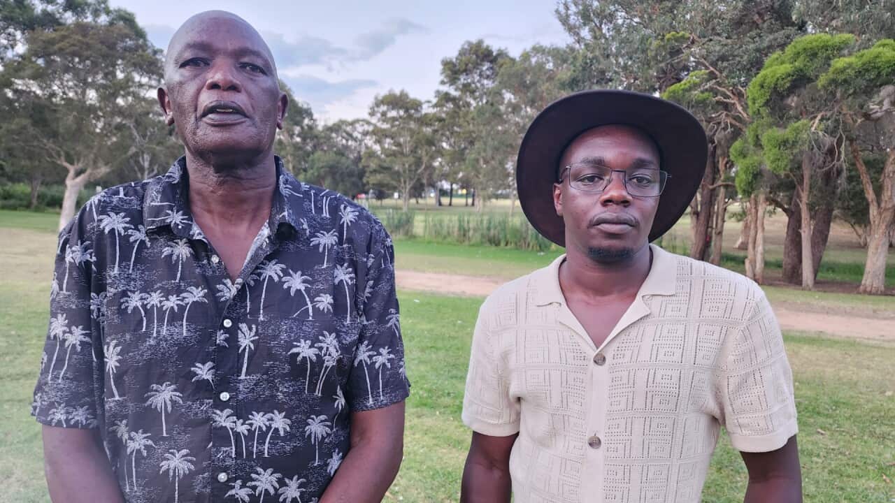 Mgeni wa heshima Bw Thomas K Boor (kushoto), akiwa pamoja na Mwenyekiti wa Jumuiya yawa Kalenjin wa NSW Bw Hezron Baranga (kulia).jpg