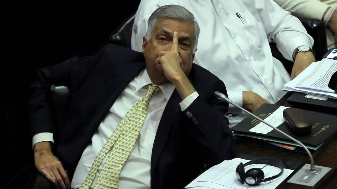 Ousted Sri Lankan prime minister Ranil Wickremesinghe attends a session at the parliament complex, Colombo, Sri Lanka.12-12-2018