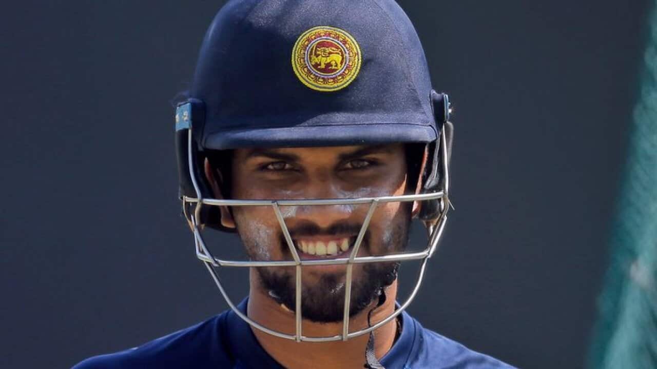 Sri Lanka's Dinesh Chandimal attends a practice session ahead of their third one-day international cricket match against India in Pallekele, Sri Lanka, Saturday, Aug. 26, 2017. (AP Photo/Eranga Jayawardena)