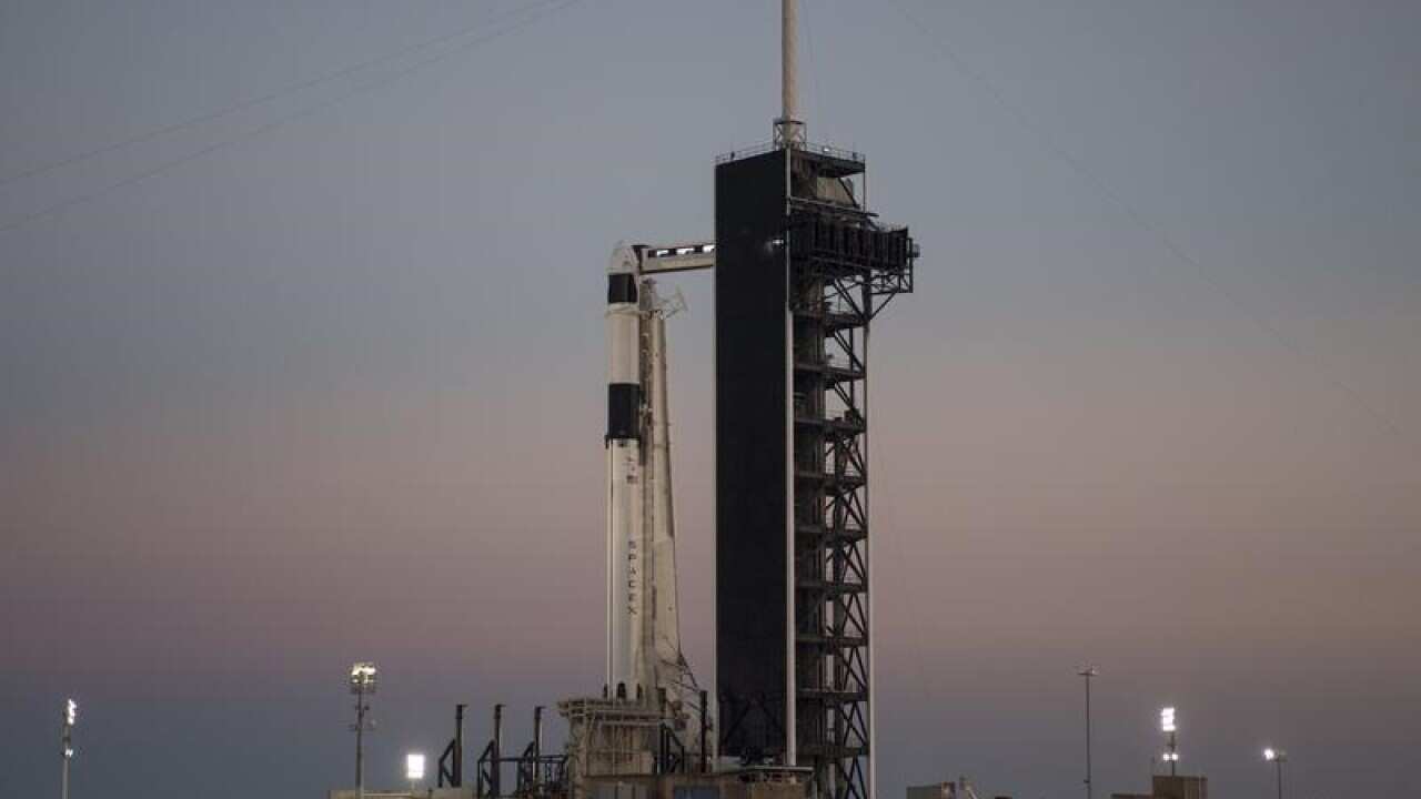 A SpaceX Falcon 9 rocket readying for launch