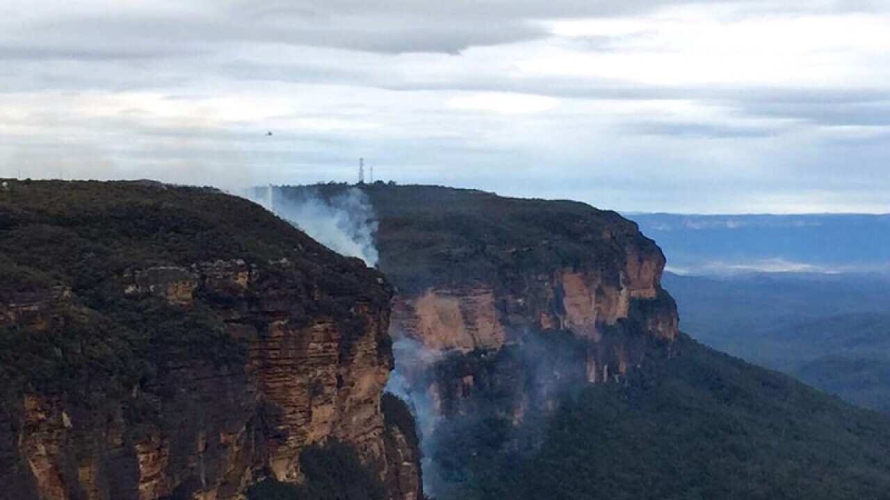 Fire crews working on containment lines around the Blue Mountains, NSW