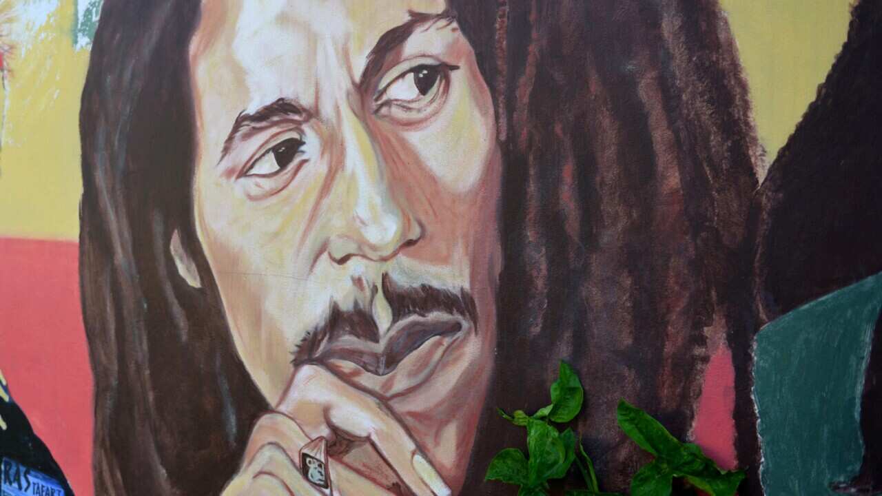 A mural depicting reggae music icon Bob Marley.