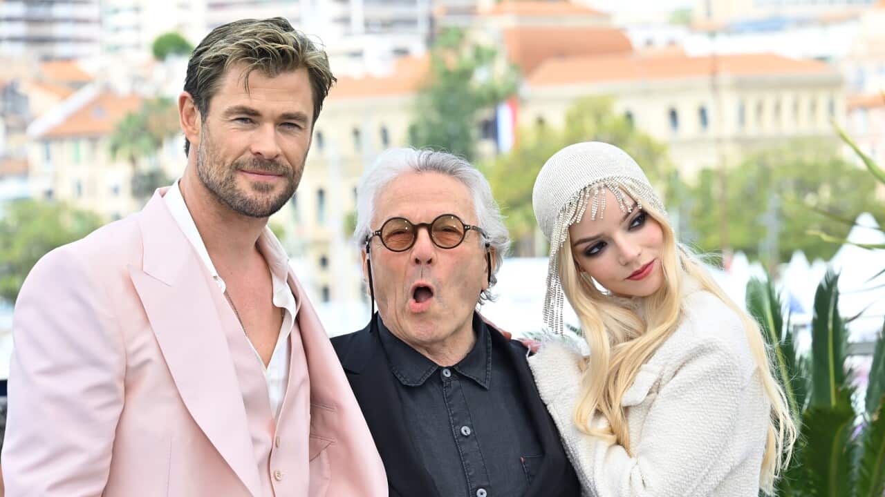 From left to right: actor Chris Hemsworth, director George Miller and actress Anya Taylor-Joy during a photo call for the film Furiosa: The Mad Max Saga.