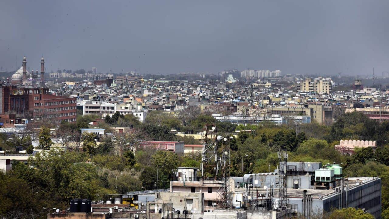 A view of the city skyline in New Delhi, India.