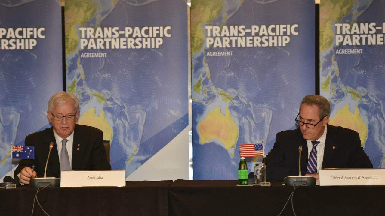 Trade Minister Andrew Robb and US Trade Representative Mike Froman at the start of the Trans-Pacific Partnership (TPP) in Sydney. (AFP)