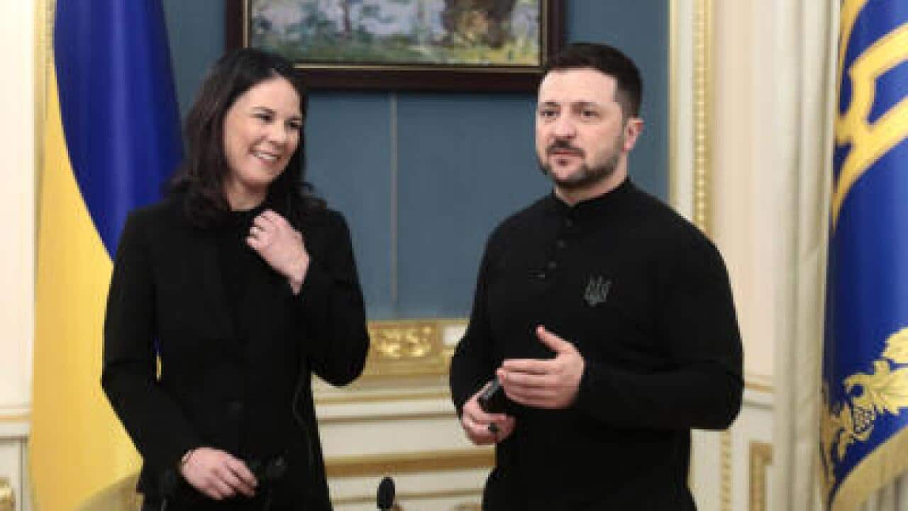 President of Ukraine Volodymyr Zelenskyy and Federal Minister for Foreign Affairs of Germany Annalena Baerbock in Kyiv,.jpg