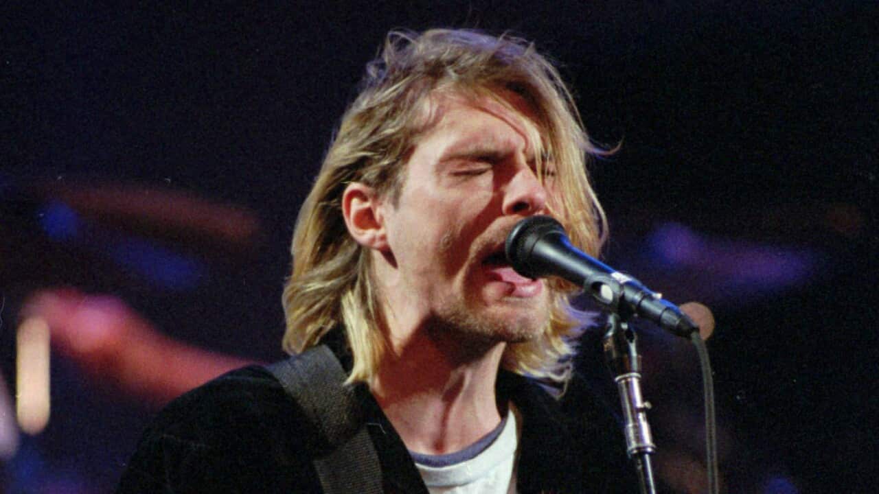 Kurt Cobain performs in this Dec.13, 1993, file photo. (AP Photo/Robert Sorbo/FILE)