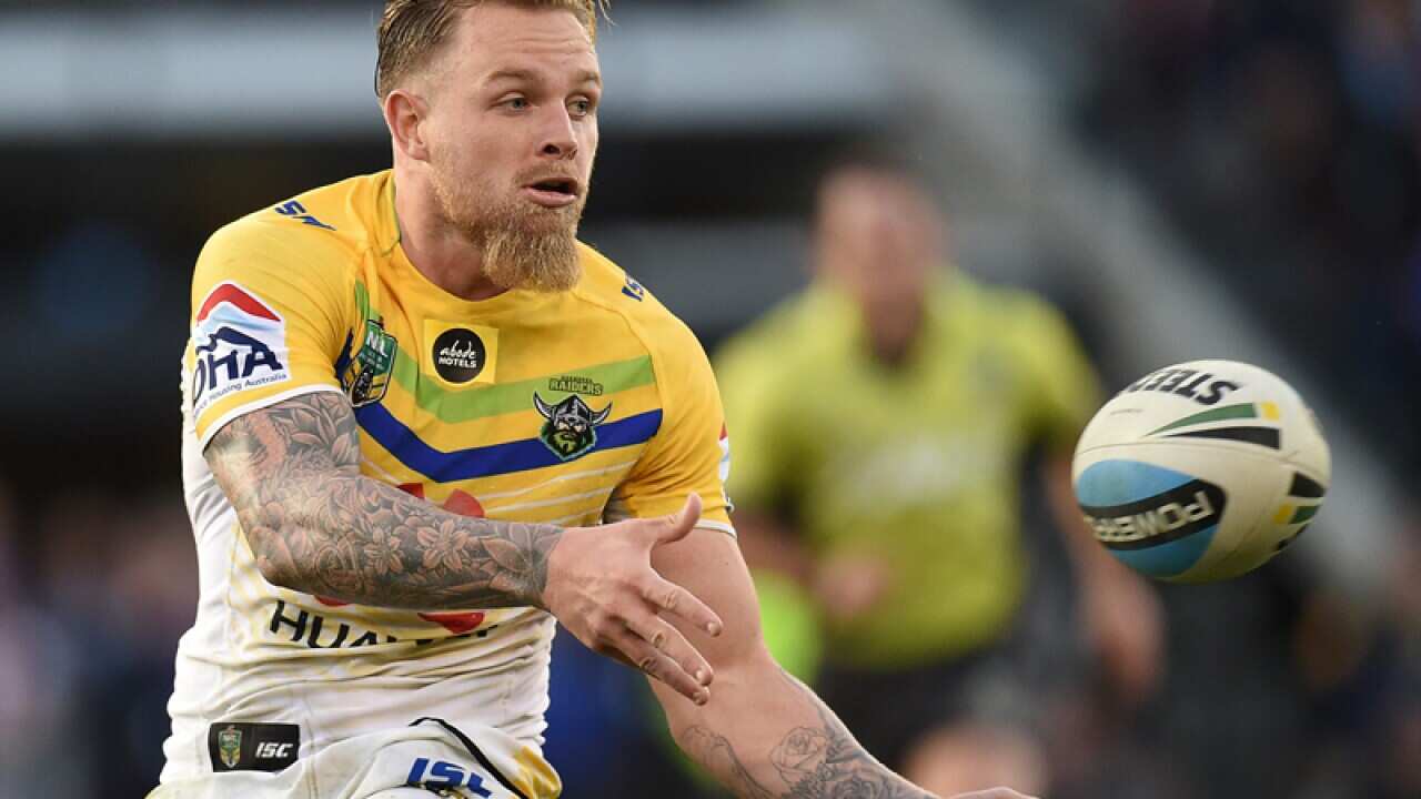 Blake Austin of the Raiders plays against the Knights