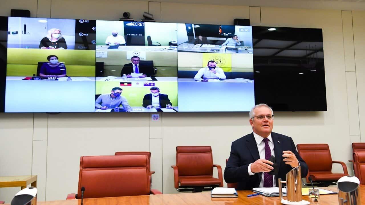 Australian Prime Minister Scott Morrison holds a national cabinet meeting with state and territory leaders