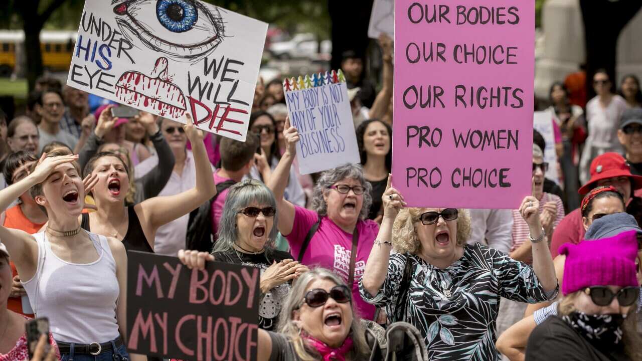 Abortion rights advocates rally at the Capitol in Austin, Texas, on Tuesday, May 21, 2019