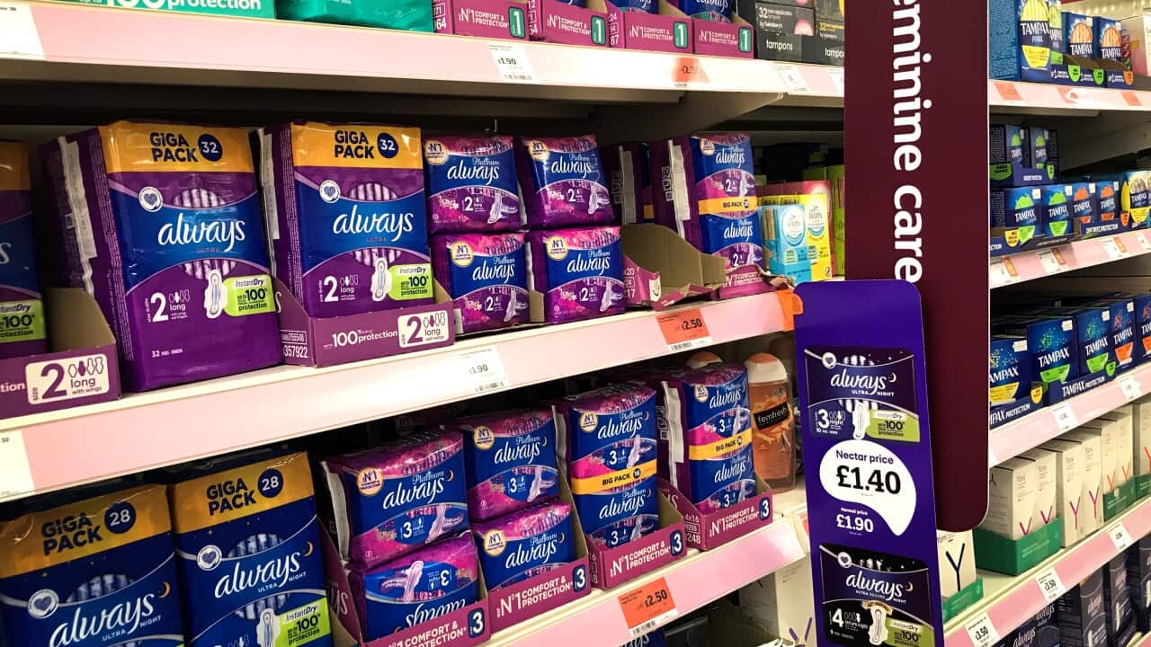 Menstruation products in UK supermarket