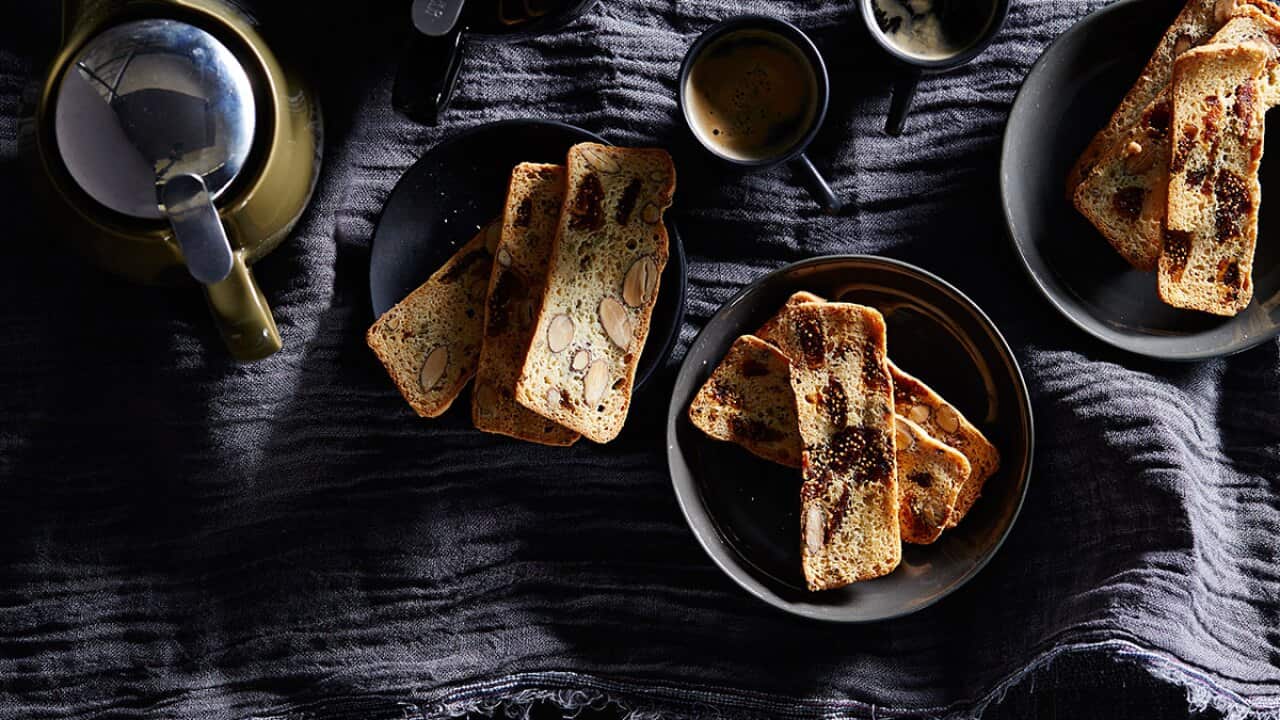 Fennel seed, almond and dried fig biscotti SBS Food