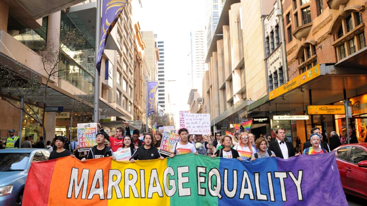 Supporters attend a marriage equality rally in Sydney