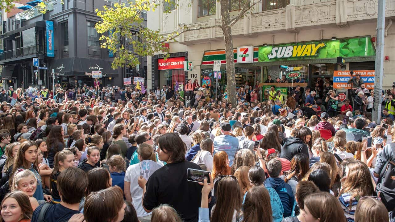 Students protest outside the Liberal Party Headquarters in Melbourne.