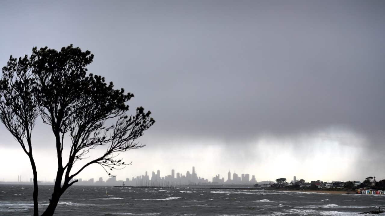 Melbourne's skyline is seen from Brighton Beach, Sunday, August 19, 2018. (AAP Image/Penny Stephens) NO ARCHIVING