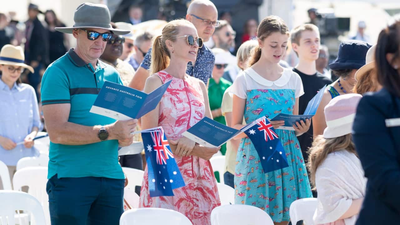 Singing Australian national anthem