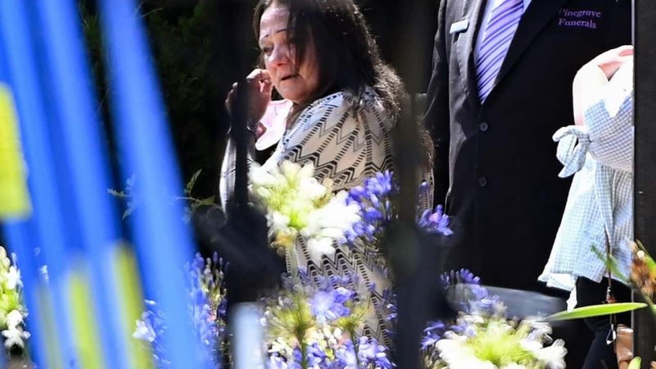 Jye Sheehan's mother Katrina leaves the funeral