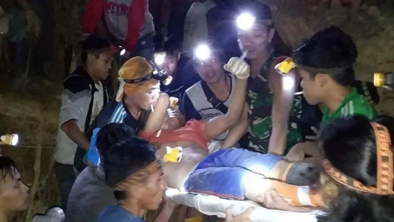 Rescue teams from Indonesia's disaster agency at the scene.