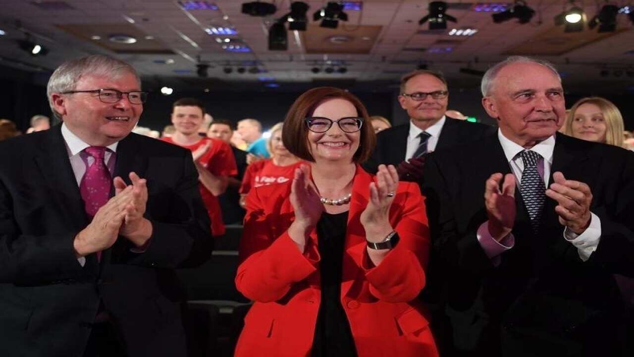 Former prime ministers Kevin Rudd, Julia Gillard and Paul Keating.