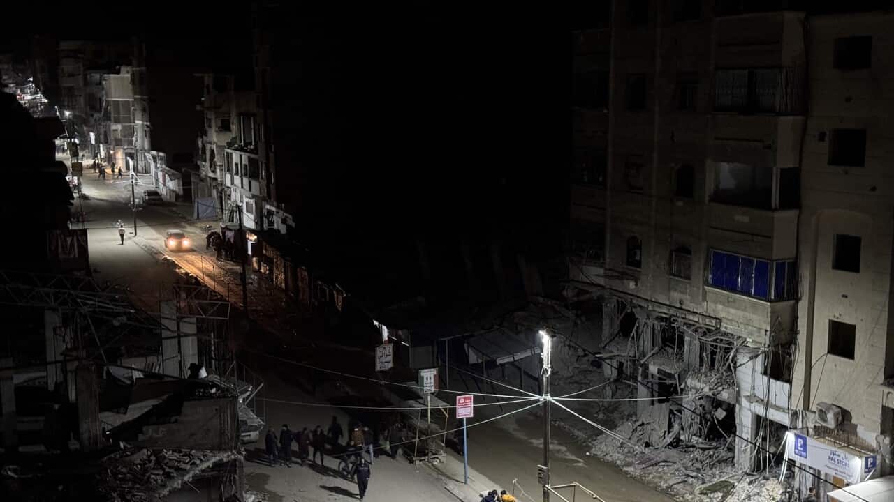 A view of a street in Khan Younis illuminated with electricity supplied by a private distribution company on March 04, 2025 (Getty).