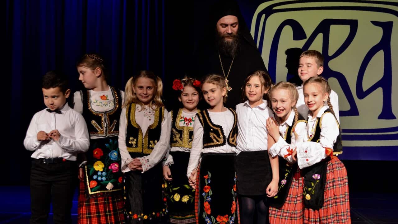 Iguman Metodije with children from the choir