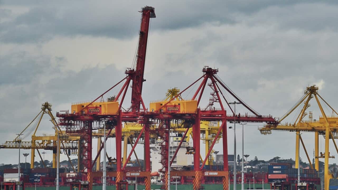 Cranes are seen at the Port Botany container terminal