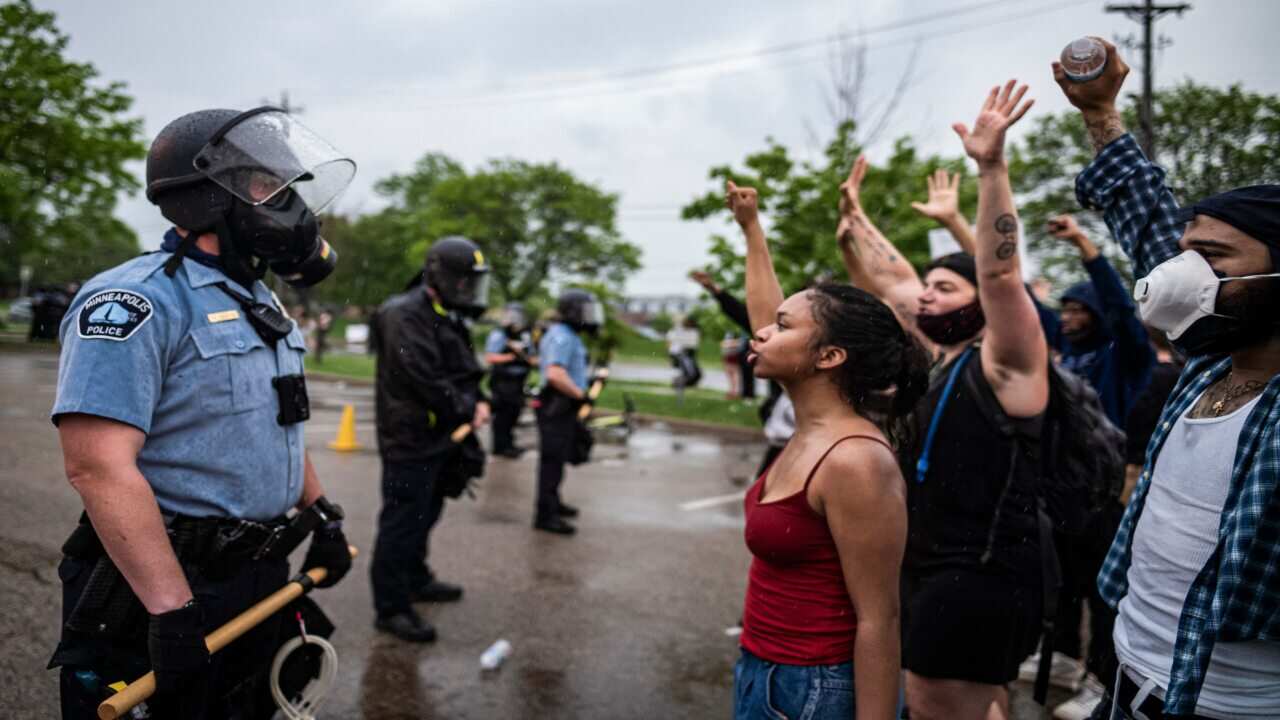Thousands gather to protest George Floyd's death at the hands of police in Minneapolis.