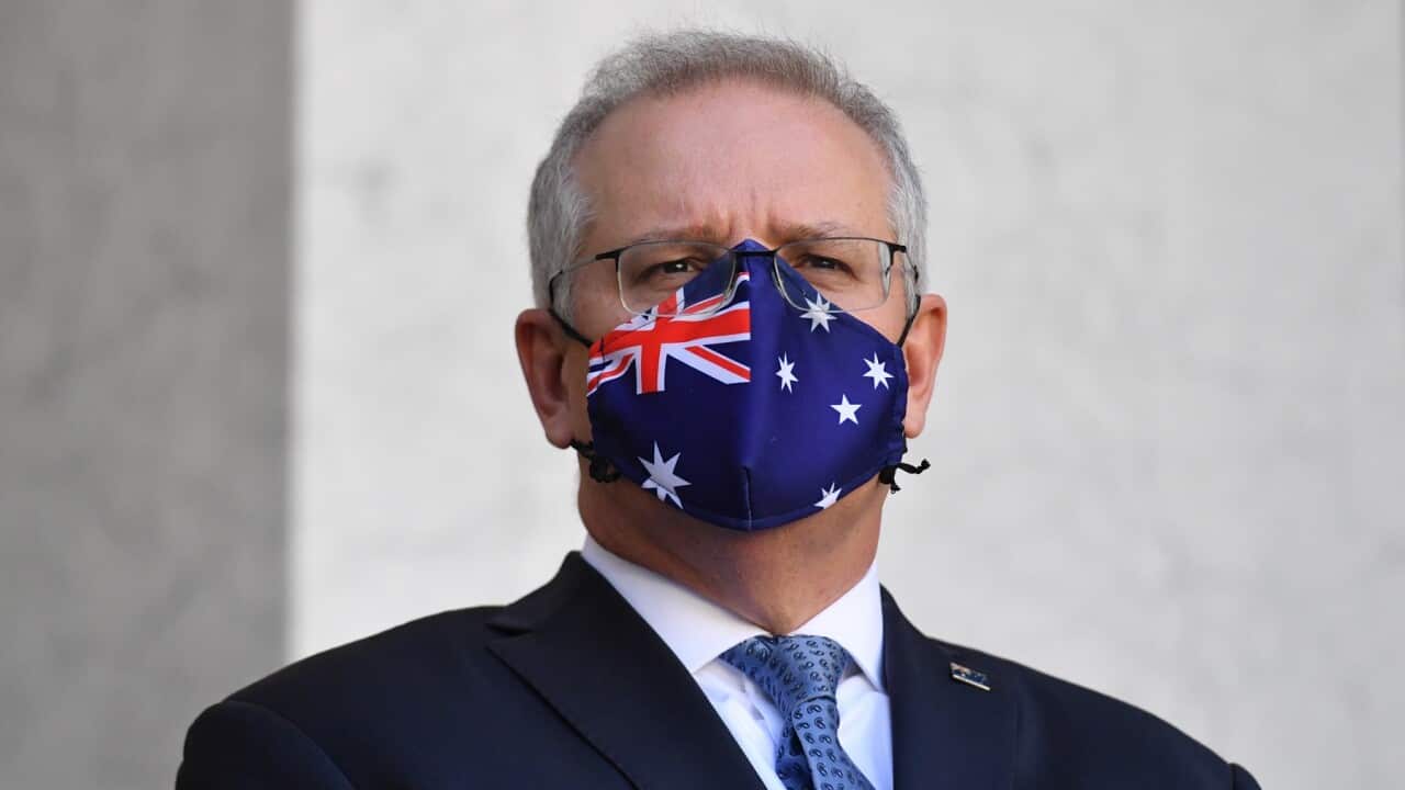 Prime Minister Scott Morrison at a press conference in Canberra, Monday, August 23, 2021. (AAP Image/Mick Tsikas) NO ARCHIVING