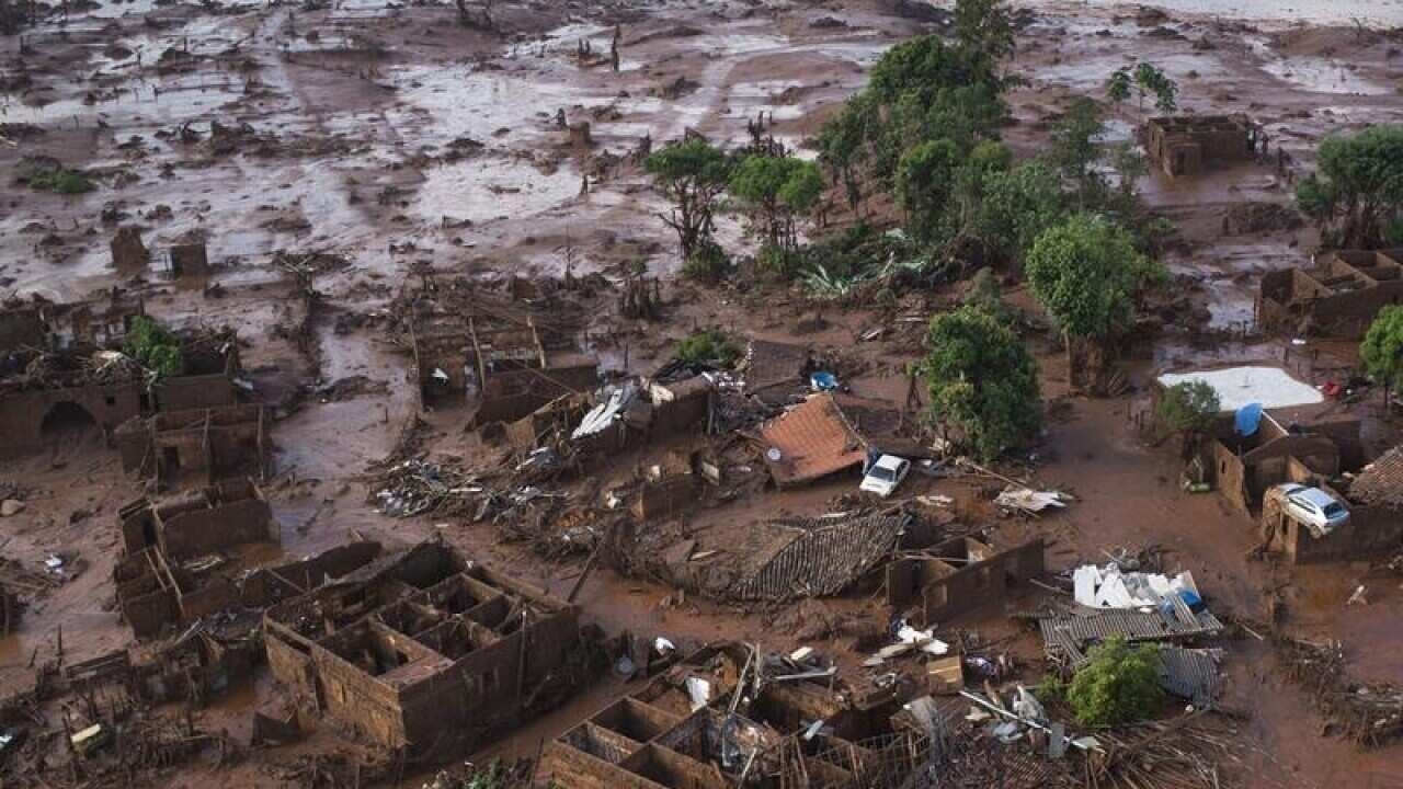 Aerial shot of devastation caused by dam collapse
