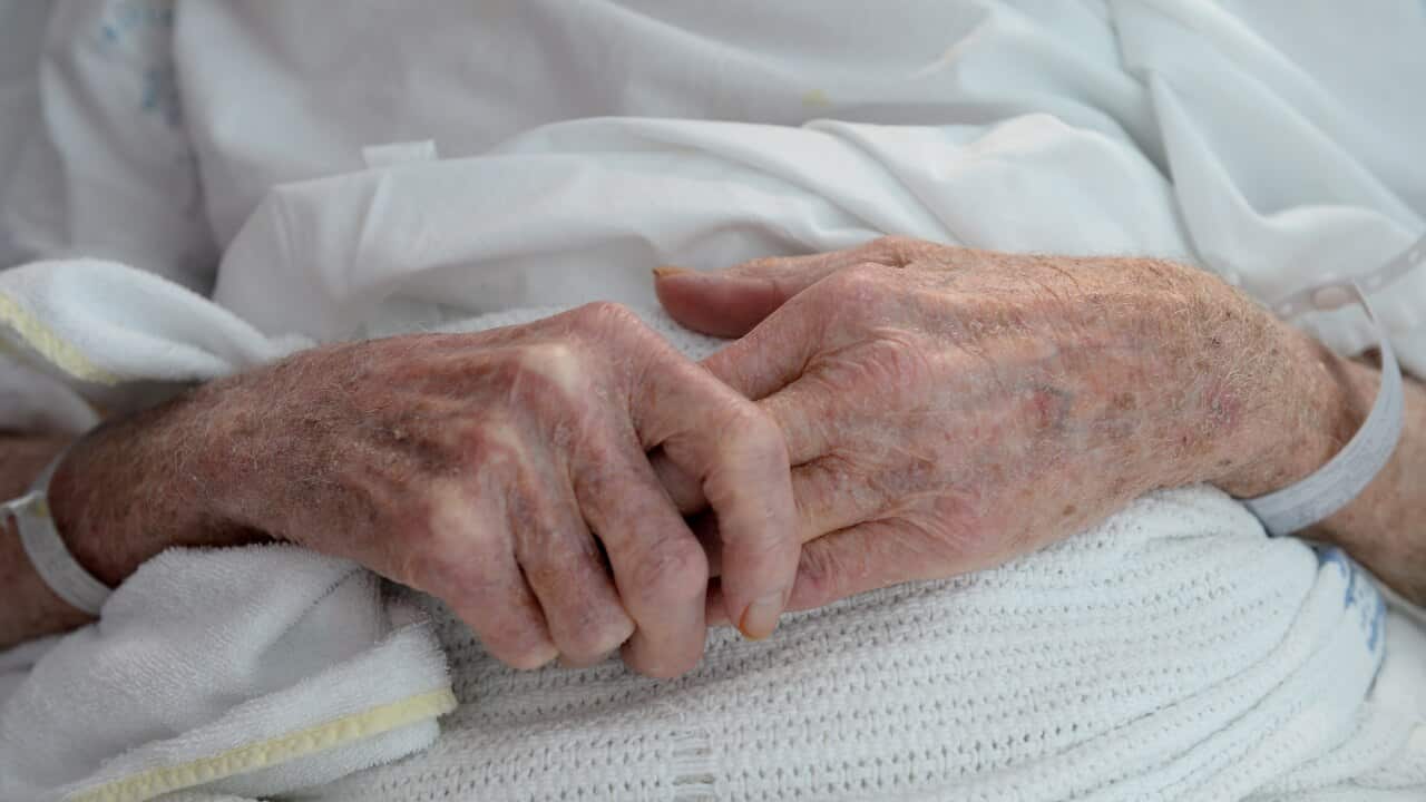 An elderly patient's hands in Sydney