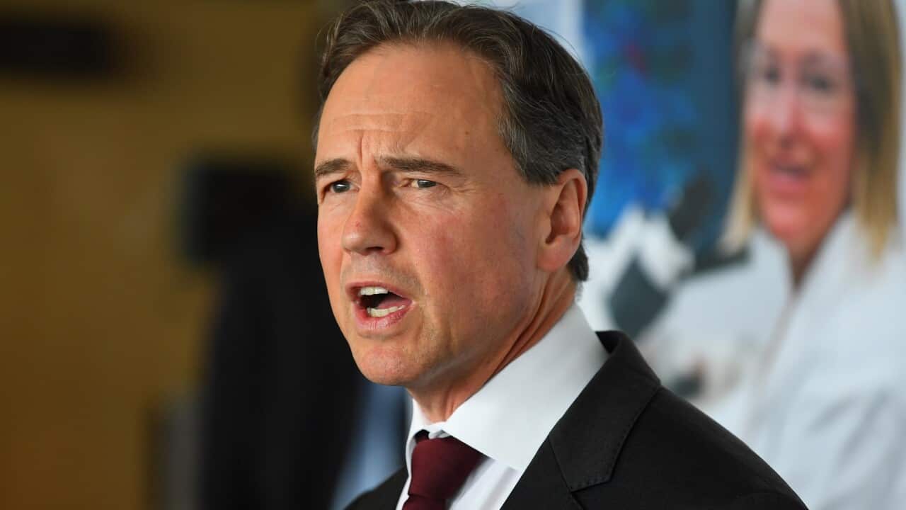 Federal Health Minister Greg Hunt at a media conference